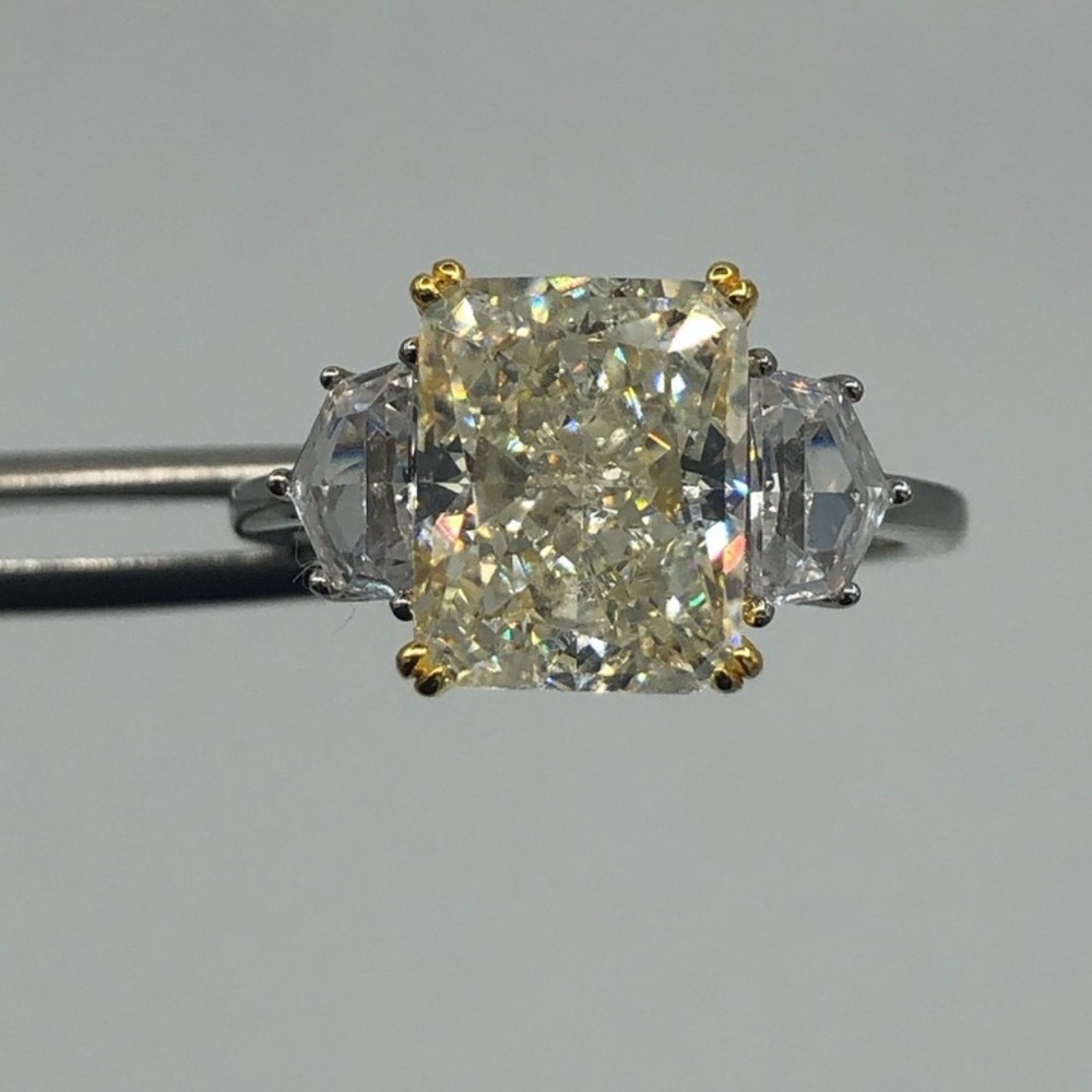 Neiman Marcus Two-Tone Yellow-Center Radiant Diamond Three-Stone Ring